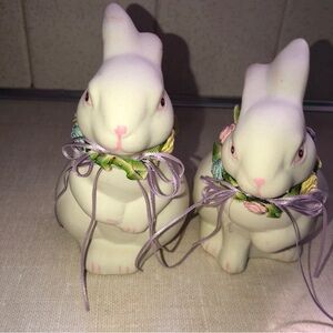 Vintage Spring Easter‎ Bunnies Figurines Ceramic White Set (2)